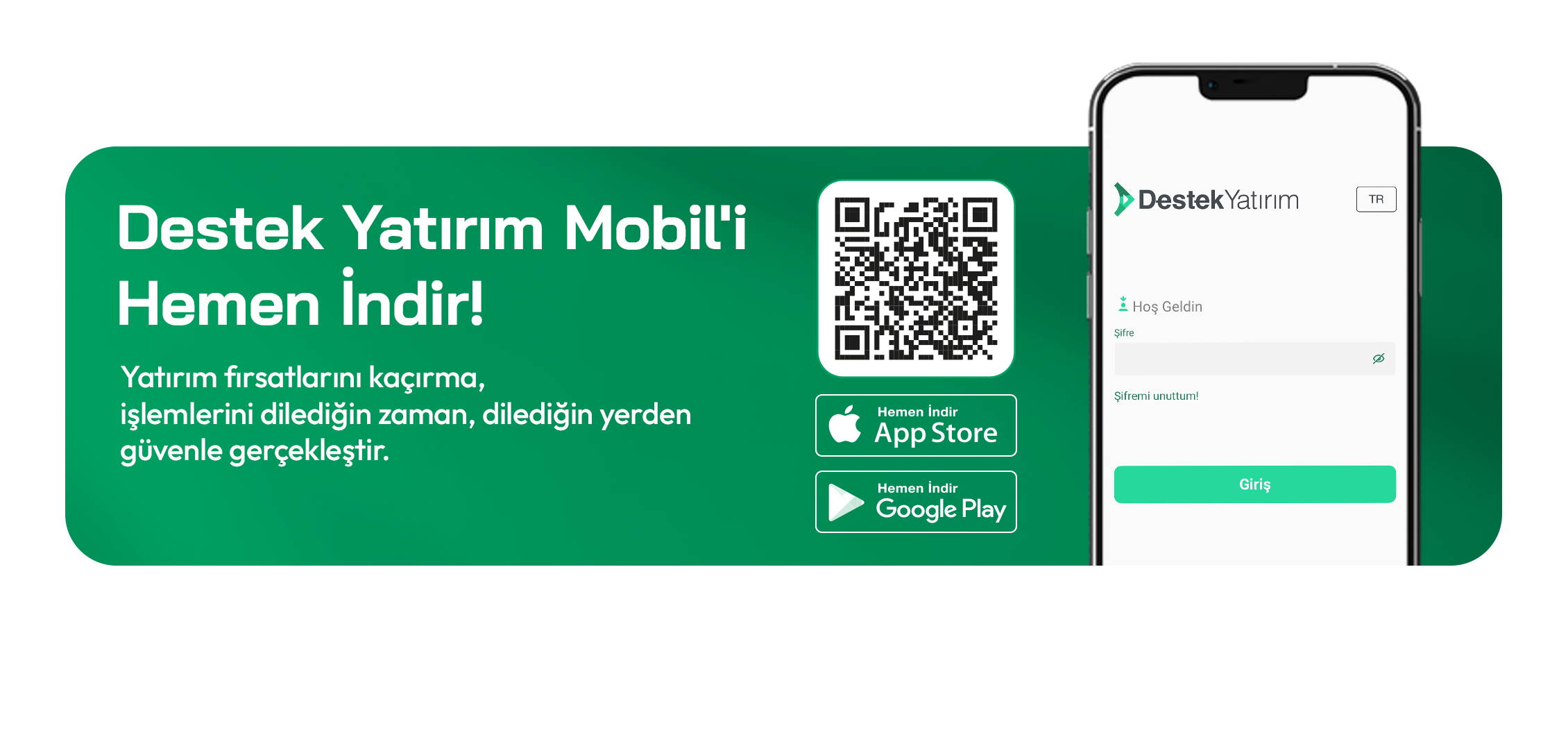 Destek Yatırım Mobil’i Hemen İndir! Yatırım fırsatlarını kaçırma, işlemlerini dilediğin zaman, dilediğin yerden güvenle gerçekleştir.
